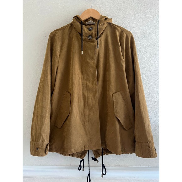 entro Jackets & Blazers - Entro Utility Jacket L Camel Hooded Anorak Drawstring Lightweight Boho Western